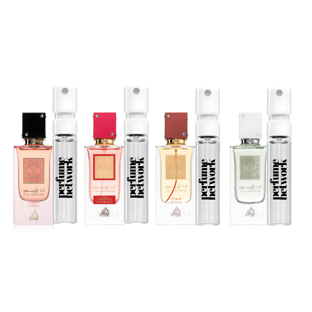 Lattafa Ana Abiyedh Sampling Set ( Ana Abiyedh, Rouge, Coral, Scarlett) 4 x 1ml
