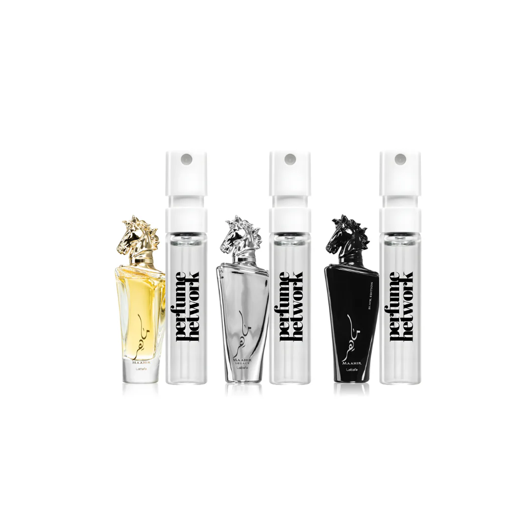 Lattafa Maahir Sampling Set ( Gold, Black, Legacy) 3 x 1ml